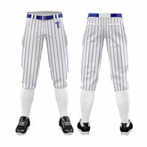 Custom White Blue Pinestripe Stretch Practice Knickers Baseball Pants